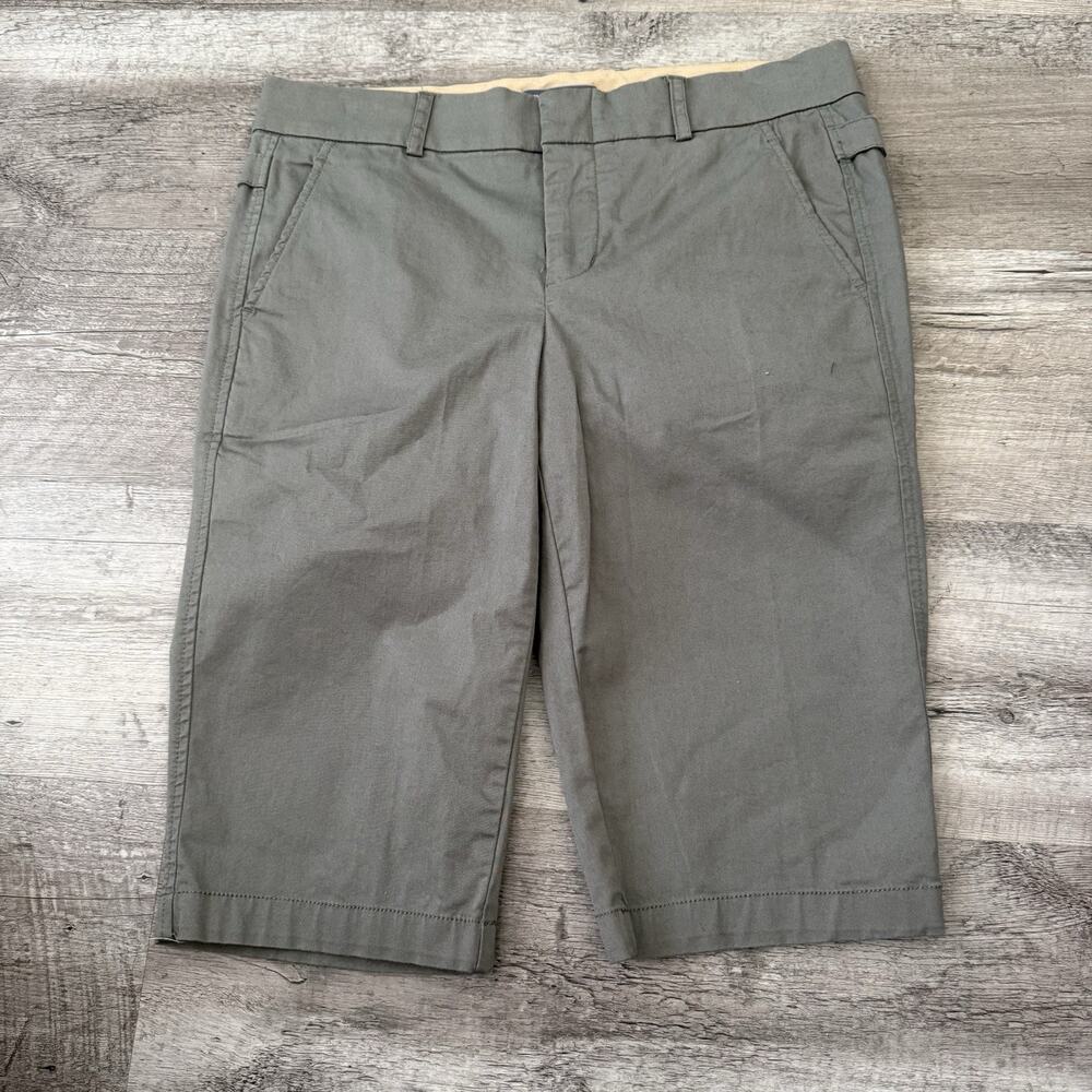 Vince Bermuda Shorts Womens Sz 6 Seastone Gray/Green Walking Flat Front Stretch